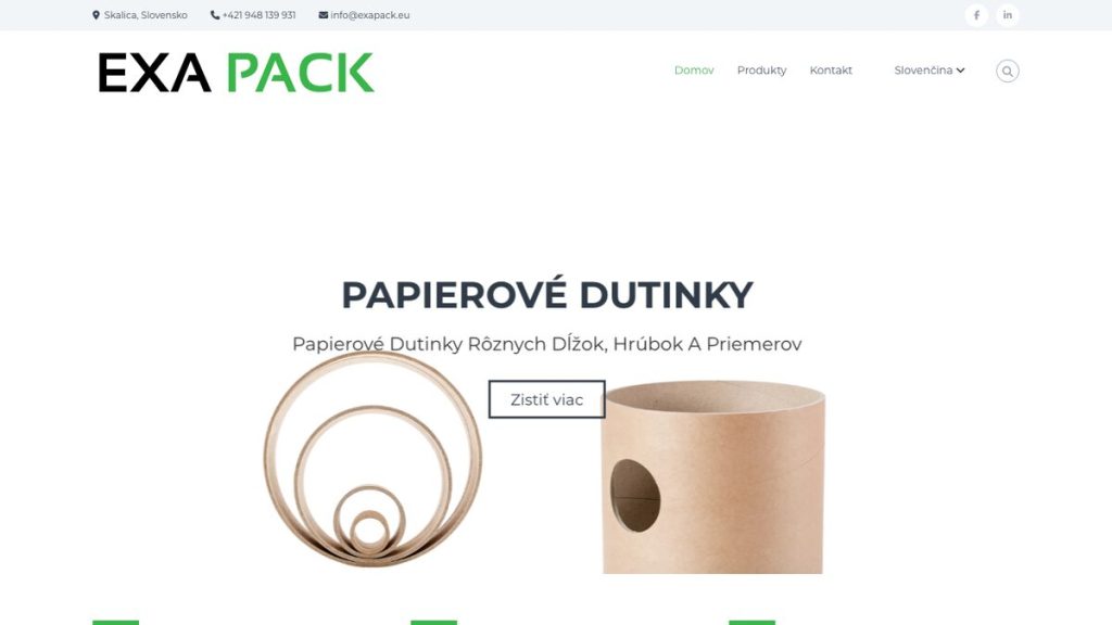 Úvodná stránka webu EXA PACK