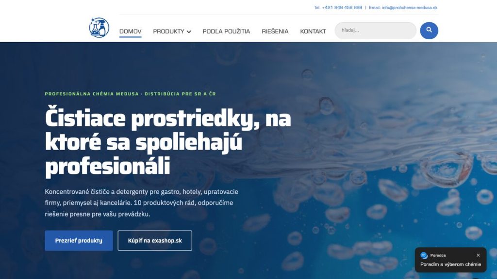 Úvodná stránka webu Profi Chémia MEDUSA