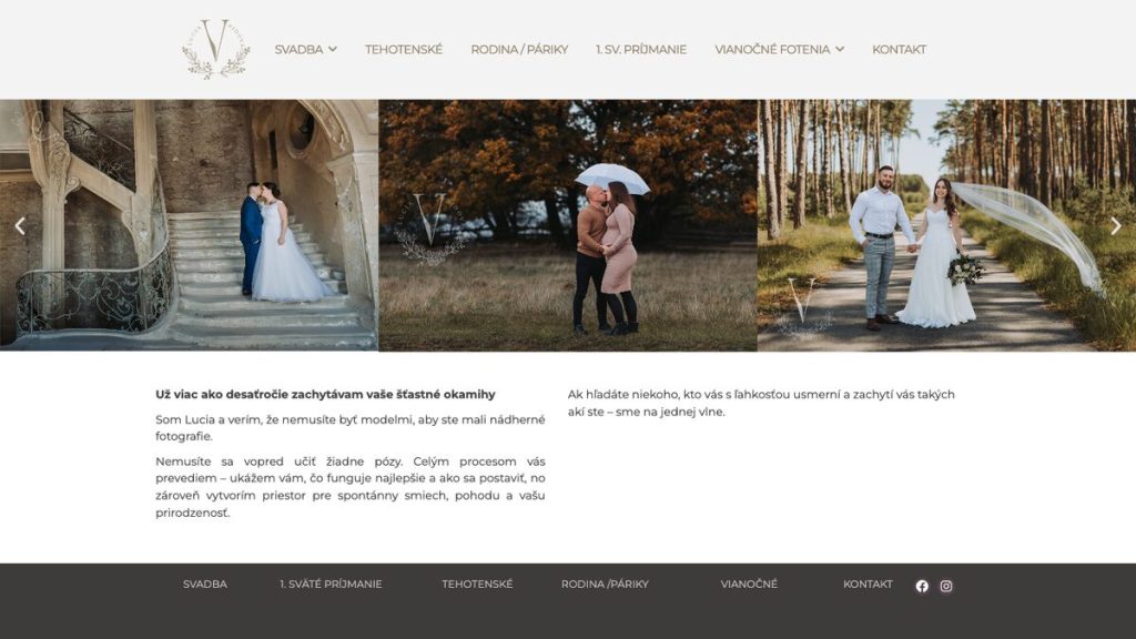 Úvodná stránka webu fotografky Lucie Vajdovej